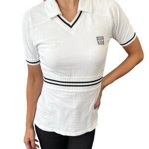 CHANEL Sport Vintage 04S CC Logo Polo Tunic Striped #38 White Black [106354]
